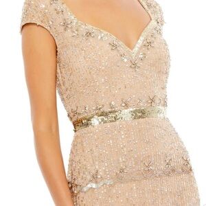 NEW MAC DUGGAL 9089 CAP SLEEVE EMBELLISHED COLUMN GOWN NUDE SIZE 8 $598